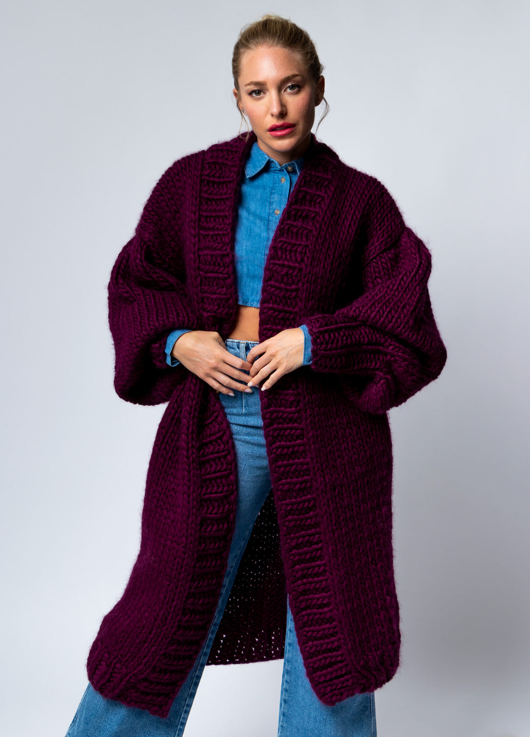 burgundy knit cardigan
