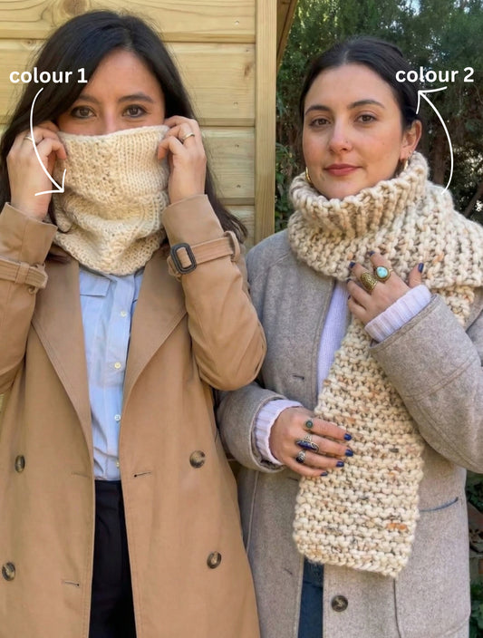 2 Kits Bundle | Knitting Stitch Sampler Kit Make your first Snood + Dinka Scarf