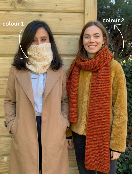 2 Kits Bundle | Knitting Stitch Sampler Kit Make your first Snood + Morse Scarf