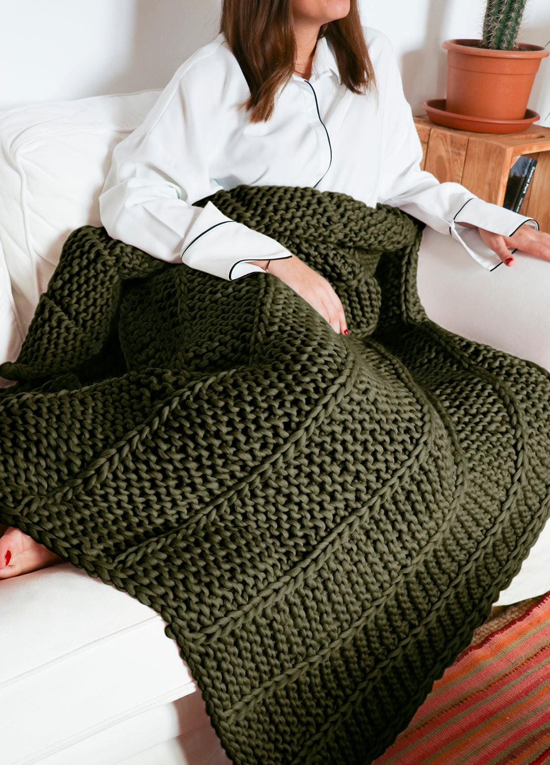 Medea Blanket Beginner Knitting Kit in Olive