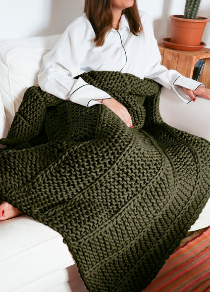 Medea Blanket Beginner Knitting Kit in Olive