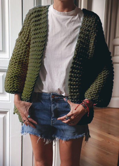 Brera Cardigan Beginner Knitting Kit in Forest Green