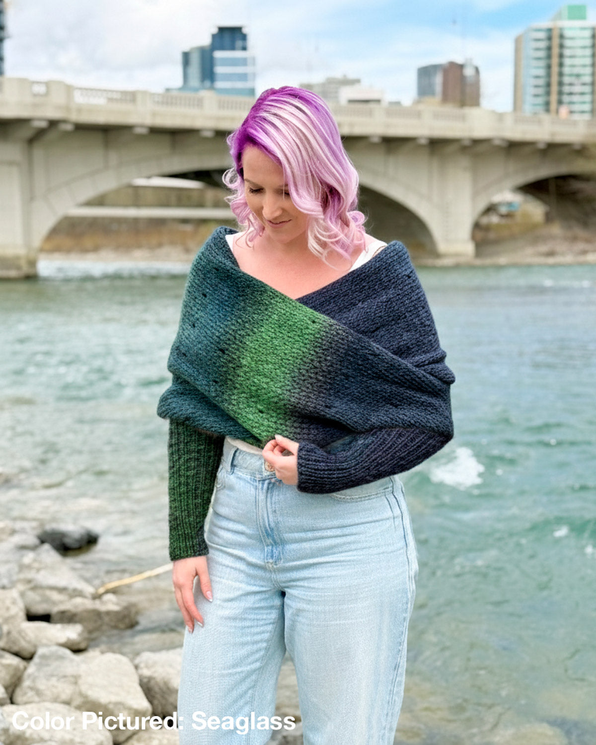 Easy Eyelet Sweater Scarf x @knitatude Kit - Color Crush: Self Striping Version