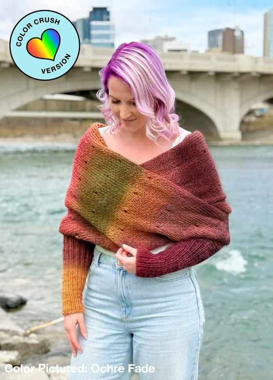 Easy Eyelet Sweater Scarf x @knitatude Kit - Color Crush: Self Striping Version
