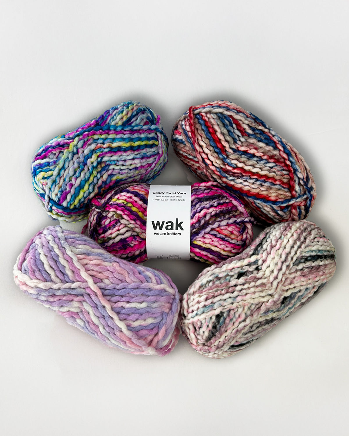 5 Pack of Candy Twist Yarn Balls